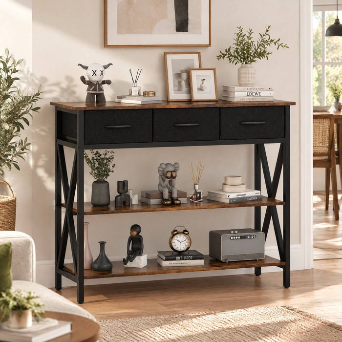 Ufurniture Console Table 3-Tier Hallway Table Sofa Table with Drawer Entryway Living Room Bedroom Furniture Walnut