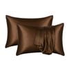 Catzon 2 Pcs Satin Pillowcases with Envelope Closure for Hair and Skin 51X76cm-Dark Coffee