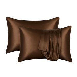 Catzon 2 Pcs Satin Pillowcases with Envelope Closure for Hair and Skin 51X76cm-Dark Coffee