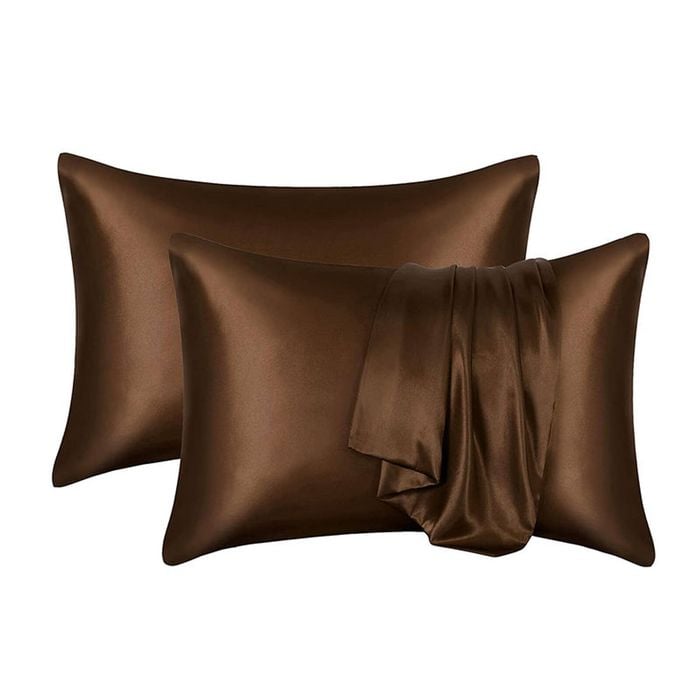 Catzon 2 Pcs Satin Pillowcases with Envelope Closure for Hair and Skin 51X76cm-Dark Coffee