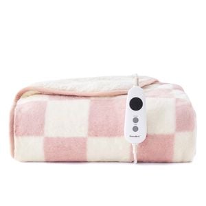 Dreamaker Checkered Plush Reversible Sherpa Washable Electric Heated Throw Blanket Pink & Cream - 130 X 160cm | 9 Heat Settings