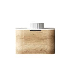 Attica 750mm Natural Oak Bentwood Curve Wall Hung Vanity With Matte White Top