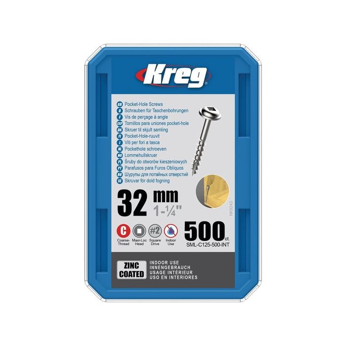 Kreg 32mm Zinc Coarse Thread MaxiLoc Head Pocket-Hole Screws - 500 Pack