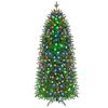 Costway 1.9m Smart Pencil Christmas Tree Xmas Decoration Pre-Lit RGB LEDs Music Remote & APP Hinged Gloves-Green