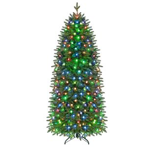 Costway 1.9m Smart Pencil Christmas Tree Xmas Decoration Pre-Lit RGB LEDs Music Remote & APP Hinged Gloves-Green