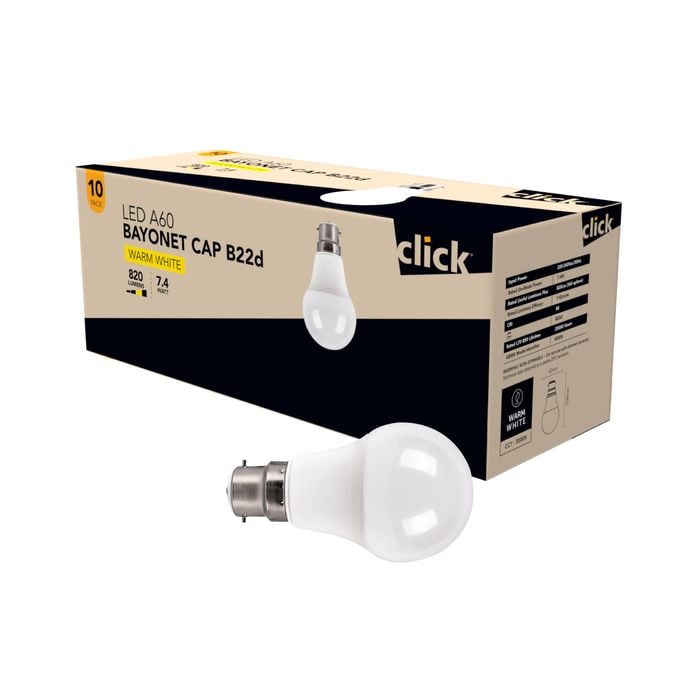 Click A60 BC LED 810lm Warm White 7.4W Globe - 10 Pack