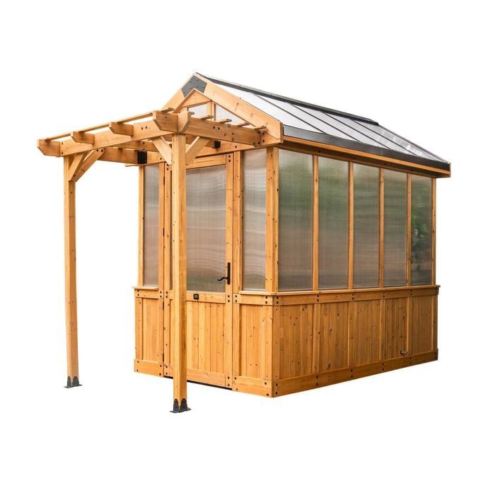 Backyard Discovery 2.9 x 1.8m Cedar Wood and Polycarbonate Bellerose Walk-In Outdoor Greenhouse With Pergola