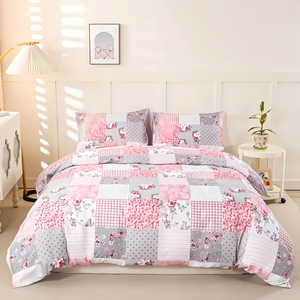 Dreamfields Double Soft Pink Plaid Quilt Doona Duvet Cover Set