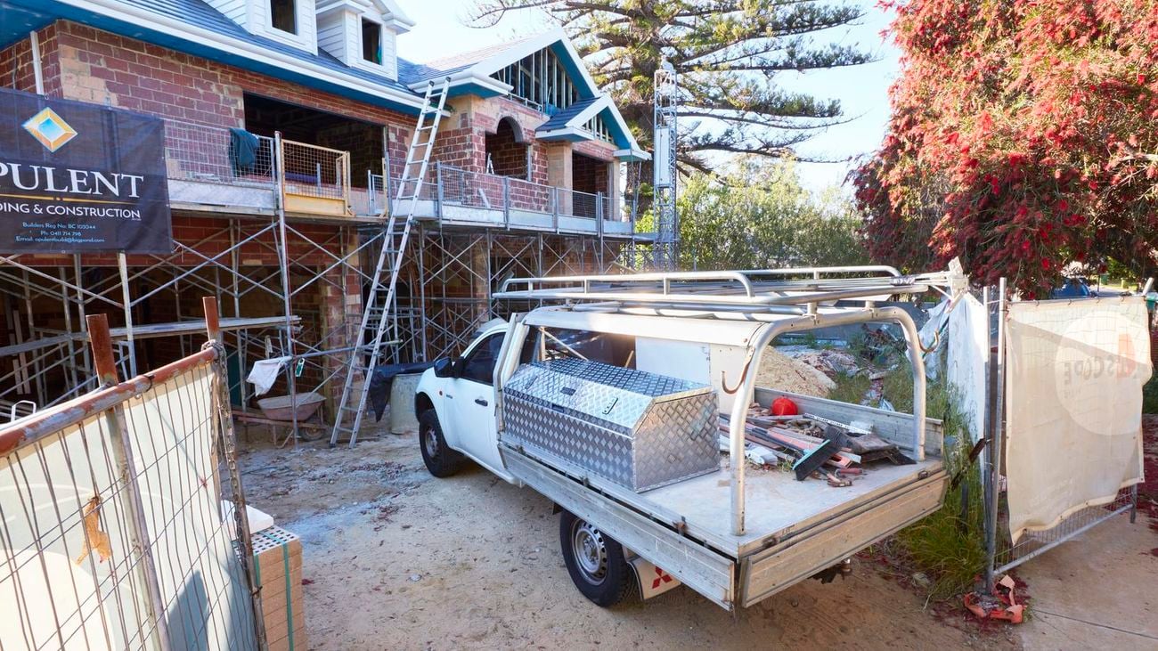 Home building site with ute in driveway