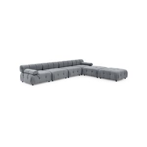 Foret 6 Seater Sofa Modular Ottoman Velvet Tufted Lounge Couch Chaise Light Grey