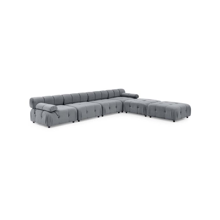 Foret 6 Seater Sofa Modular Ottoman Velvet Tufted Lounge Couch Chaise Light Grey