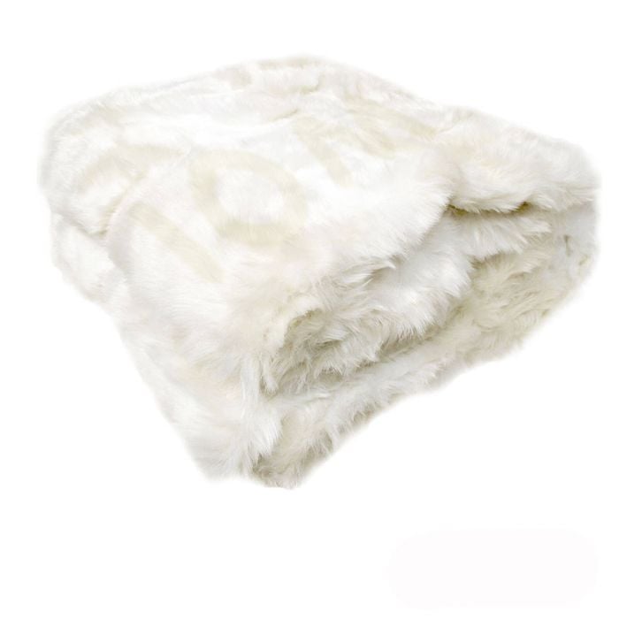 Sia Luxury Range Faux Fur Throw Rug 127 x 152 cm Polar Bear with Embossed Letters