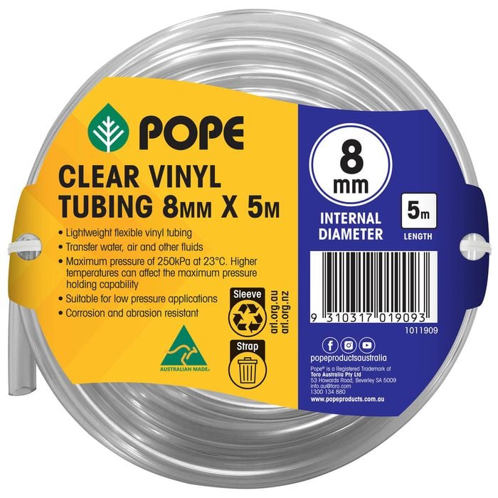 Pope 8mm x 5m Clear Vinyl Tubing