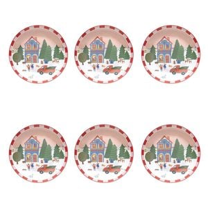 6PK Porto Porcelain Night Before Christmas Dinner Plate 20cm Red Truck