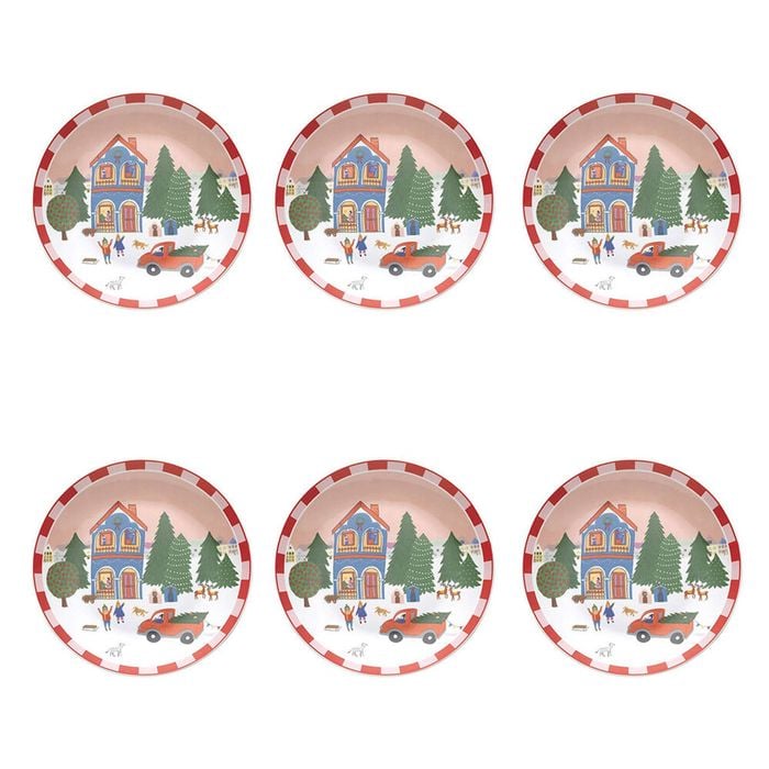 6PK Porto Porcelain Night Before Christmas Dinner Plate 20cm Red Truck