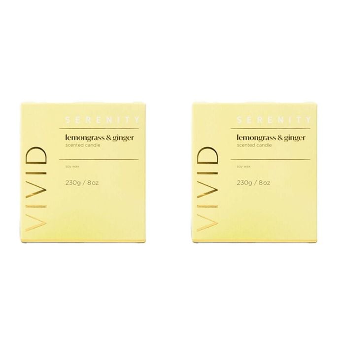 2PK Serenity Vivid Lemongrass and Ginger Scent Home Fragrance Candle Jar 230g