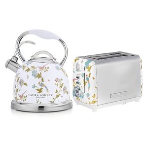 Laura Ashley Elveden White 2.5l Stove Top Kettle& 2 Slice Bread Toaster Set