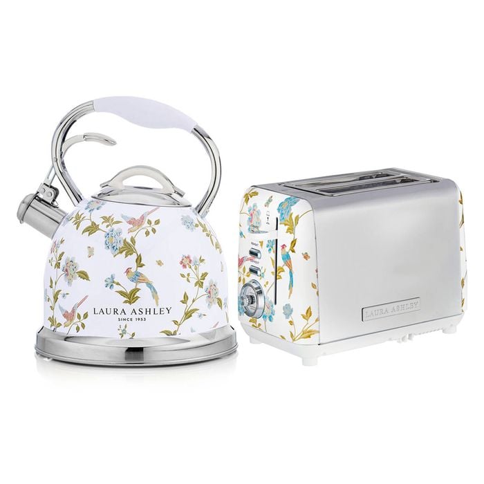 Laura Ashley Elveden White 2.5l Stove Top Kettle& 2 Slice Bread Toaster Set