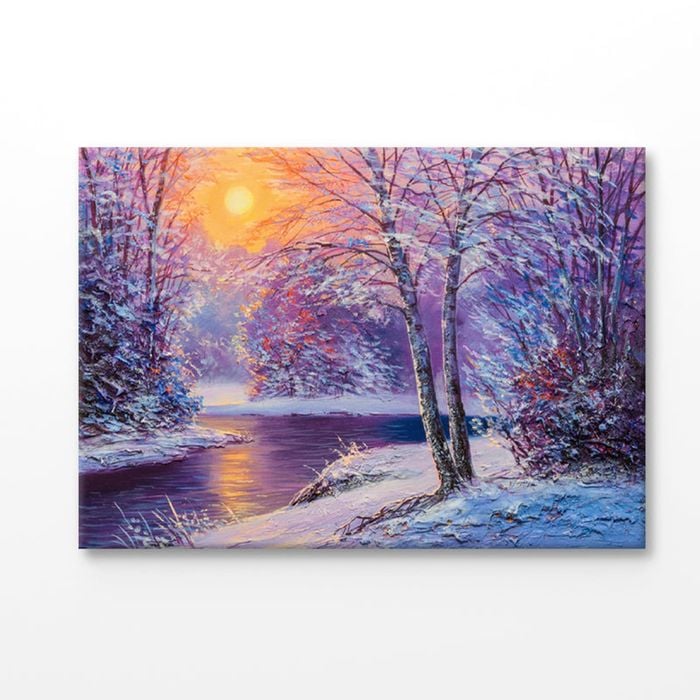 Winter View With River Oil Painting Print 100% Australian Made 150x100cm (Stretched Canvas)