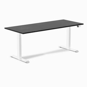 Desky Dual Sit To Stand Black Ash Hardwood Desk 180x75cm White Frame