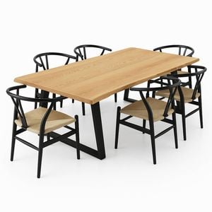 Ash Wood Live-Edge Dining Table Set with Chairs (6-Seater)