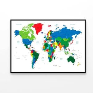 World map-countries Colors  Print 100% Australian Made 90x60cm  (Poster)