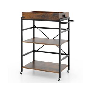 Costway 3-Tier Bar Cart Industrial Serving Cart Utility Cart - Coffee