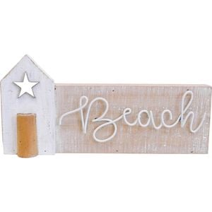 LVD Fir Wood/Iron Beach House Sign Home/Room Tabletop Decoration 24x11.5cm