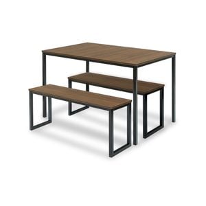 Zinus Louis Dining Table with Two Benches - 3 Piece Dining Table Set - Brown
