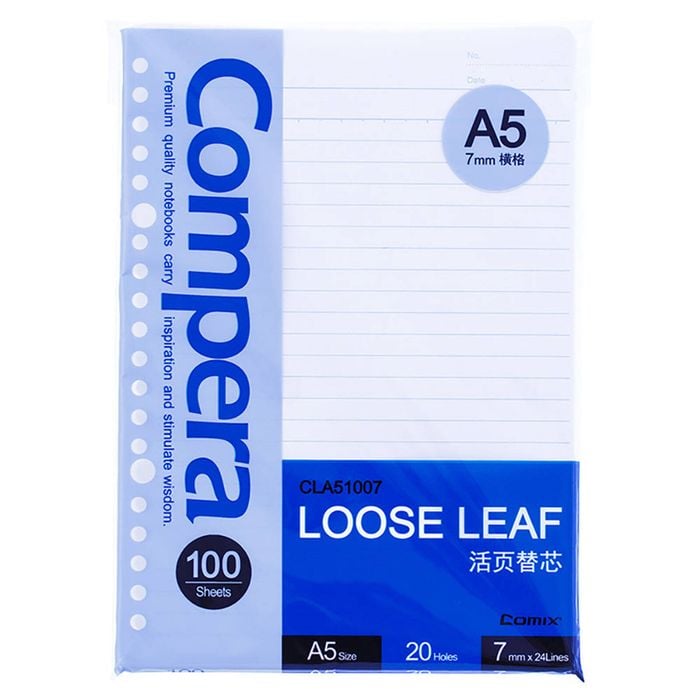 100 Sheets A5 20-Hole Loose-Leaf Replacement Paper (A5 20-Hole 7mm White Color)