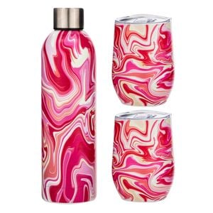 3pc Porta Summer Swirl Stainless Steel Double Wall Insulated Drinkware Set Pink