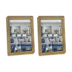 2PK SS Collective Gold Matisse Directional Textured Rectangle Photo Frame 4x6