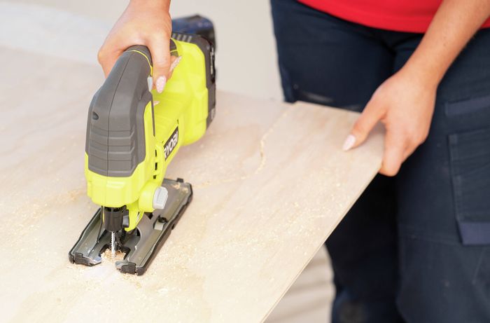 Jigsaw for cutting curves and shapes is used to make custom timber cuts for D.I.Y. projects.