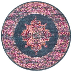 The Rug Connection Garden 211 Navy 200x200cm - Medium Round Transitional Pet Friendly Indoor Rug