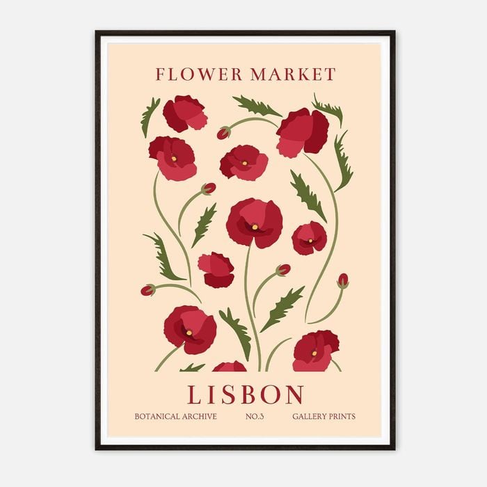 Galrie Stunning Vintage Art Print of Lisbon Flower Market - Botanical Archive No.3, Black Frame, A4 21 x 30cm (8 x 12inch)