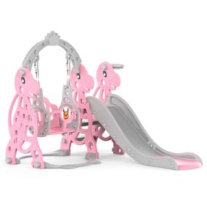 Advwin 4-in-1 Kids Slide Swing Set with Basketball Hoop Indoor Outdoor Pink