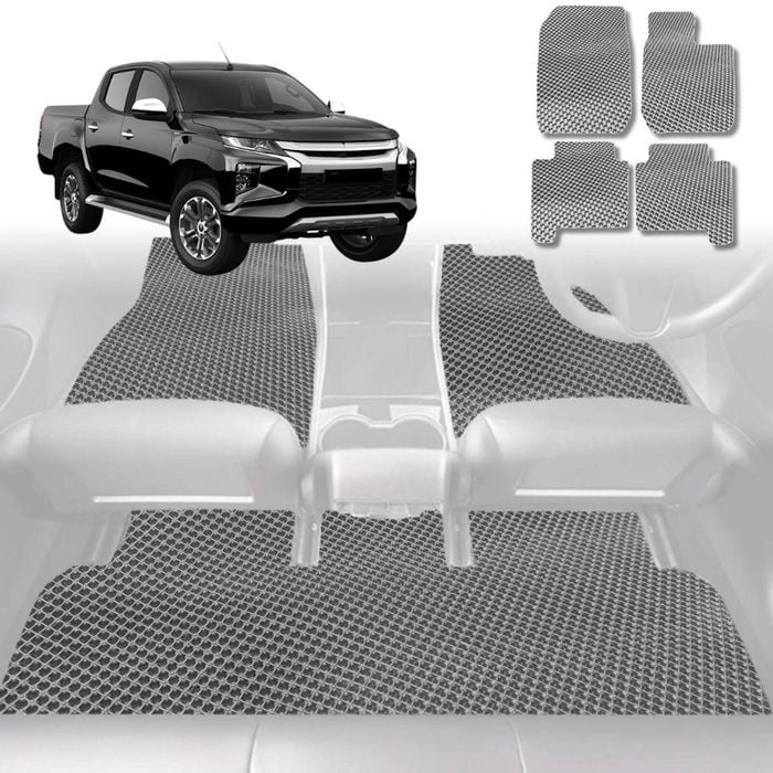 6D Diamond Car Floor Mats for All-new Mitsubishi Triton Double Cab (LC/MV)2024-Current-Full Set-Grey-Outback GT