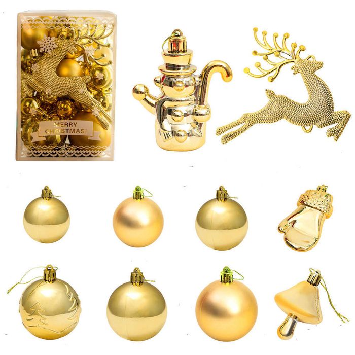 Catzon 30 Pcs Christmas Ornaments Matte Shiny Assorted Shape Shatterproof Balls for Xmas-Gold