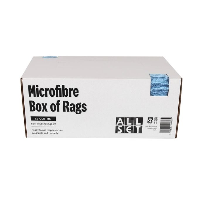All Set 30 x 30cm Blue Auto Multi-Purpose Microfiber Towel - 50 Pack