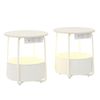 Ufurniture 2PCS Round Side Table with Charging Station and Storage Basket Sofa End Table Beige