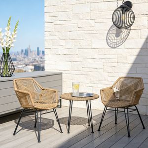 BRIBRION 3 Pieces Patio Bistro Set Rattan Chairs with 60cm Round Coffee Table Outdoor Rust-Resistant