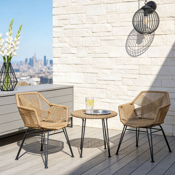 BRIBRION 3 Pieces Patio Bistro Set Rattan Chairs with 60cm Round Coffee Table Outdoor Rust-Resistant