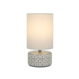 Tsai Motif Table Lamp, Handmade Ceramic With Polyester + Cotton Shade – Grey