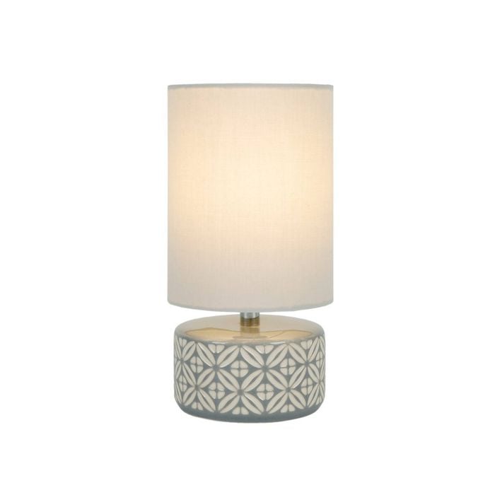 Tsai Motif Table Lamp, Handmade Ceramic With Polyester + Cotton Shade – Grey
