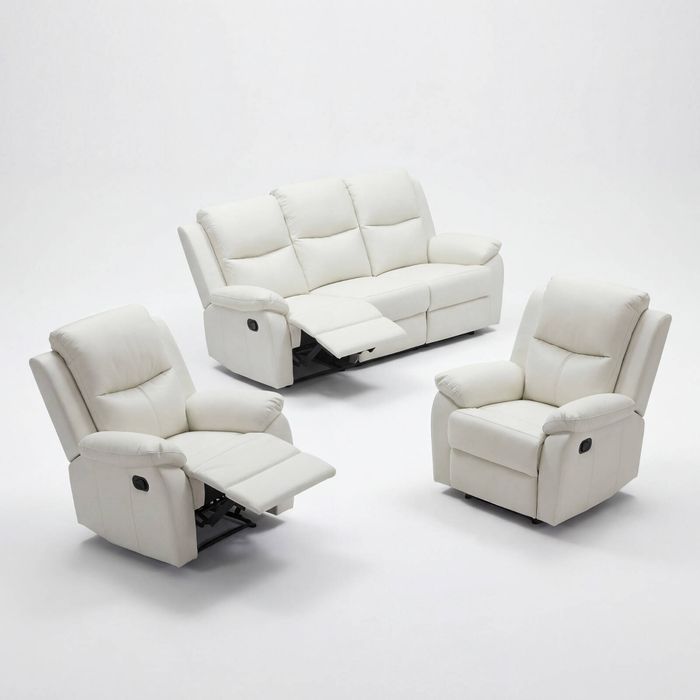 Duke 3+1+1 Seater Manual Recliner Genuine Leather Off White