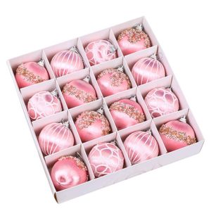 Catzon 16 Pcs Shiny Christmas Baubles Silk Wrapped with Rhinestone Sequins for Party Decor-Pink