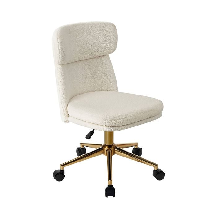 Oikiture Armless Office Chair Mid Back Computer Desk Chair Wheels Fabric White