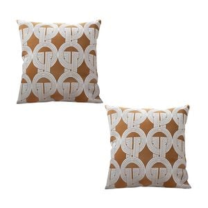 SOGA 2X 50cm Brown Circular Chain Jacquard Throw Pillows