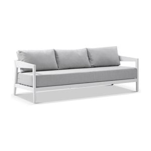 Bronte 3 Seater Outdoor Aluminium Lounge White & Textured Olefin Grey Cushions