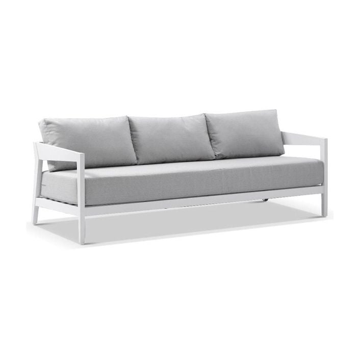 Bronte 3 Seater Outdoor Aluminium Lounge White & Textured Olefin Grey Cushions